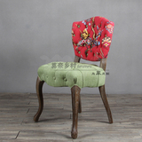 美式特色花布面料餐椅/法式实木橡木书桌椅/乡村风格客厅椅可定制