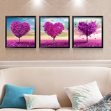 紫色爱情树客厅沙发背景墙装饰画现代简约三联画婚房挂画卧室壁画