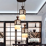 餐灯餐桌灯小吊方形中式餐厅吊灯实木木质餐吊美式乡村新中式日式