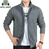 Afs Jeep/战地吉普春季夹克男士青年立领纯棉针织开衫卫衣外套