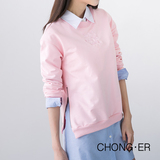 2016卫衣女新款春季 Chong R 圆领套头无帽长袖休闲刺绣T恤纯色