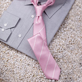 Efancy男士韩版领带男窄版桑蚕丝商务正装婚庆新郎结婚粉色条纹