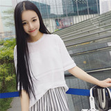 2016夏季韩版新款女装韩版宽松短袖t恤女纯色薄款针织衫打底上衣