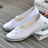 白布鞋护士鞋白色坡跟增高低帮帆布鞋女鞋浅口美容院工装鞋平底鞋