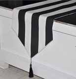 包邮欧式黑白现代简约条纹桌布布艺 餐桌布 台布茶几布桌旗 床旗