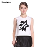 Five Plus2016新品女夏装棉质拼贴条纹图案宽松无袖T恤2HM2025700