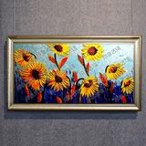 高档抽象油画欧式客厅竖版玄关装饰画立体浮雕壁画立体向日葵