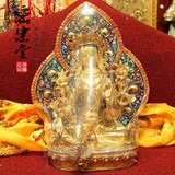 精品尼泊尔紫铜全鎏金彩绘 绿度母菩萨佛像法像 1尺 带背光 新款