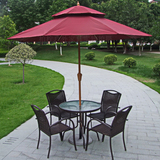 星巴克桌椅带太阳伞套装咖啡厅奶茶水吧户外休闲遮阳伞藤桌椅组合