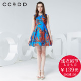 CCDD2016春装新款专柜正品复古撞色印花高腰修身无袖连衣裙A字裙