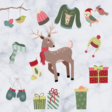 圣诞节麋鹿墙贴幼儿园家居装饰儿童壁画驯鹿小鸟礼物彩色贴纸D966