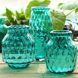 简约现代欧式水立方蓝色玻璃花瓶水培透明小清新插花花器餐桌摆件
