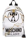 7折美国代购 Moschino 女士人造皮革边饰印花帆布双肩包