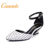 Cameido/卡美多2015卡美多尖头侧空中跟粗跟羊皮通勤OL女鞋单鞋