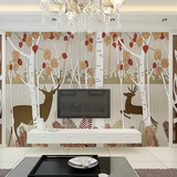欧式复古3d立体枫叶树林麋鹿电视背景墙壁纸客厅大型墙纸壁画墙布