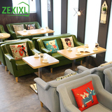现代咖啡厅沙发休闲实木洽谈沙发奶茶店甜品店卡座沙发餐桌椅组合