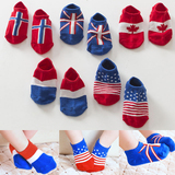 婴儿袜子春夏0-1-3岁国旗儿童船袜纯棉男女宝宝船袜防滑地板短袜