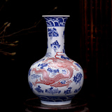 景德镇陶瓷器 全手绘仿古青花龙纹花瓶花插 中式客厅装饰摆件