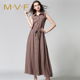 MVF 15香港品牌秋冬款女装过膝连衣裙修身气质长裙背心系带裙3666