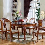 欧式餐桌椅组合6-10人美式实木雕花长餐台1.8-2M简约高档别墅饭桌