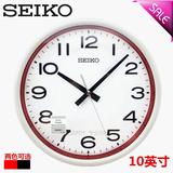 正品SEIKO日本精工静音圆形挂钟10英寸卧室客厅现代简约红色