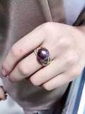 【玥玥家】纯天然海水珍珠紫色锆石镶嵌18k金戒指