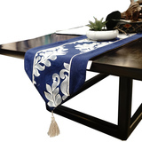 靠垫女王 新款中式蓝色桌旗时尚简约茶几旗精致旗床桌布定制 桌旗