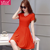 Yi－xn2016夏季新款大码雪纺连衣裙韩版修身裙子中长款短袖a字裙