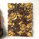 特色描金镂空玫瑰花板木雕 家居装饰挂画 挂件 纯实木雕花东南亚