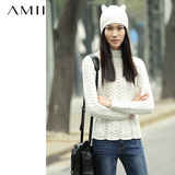 Amii[极简主义]秋新款高领棉毛衣女大码套头中长款针织衫