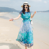 悦俏人雪纺印花沙滩裙韩版夏季海边度假必备连衣裙波西米亚长裙女