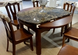 全实木伸缩餐桌简约现代大理石折叠餐桌椅组合方圆形餐桌胡桃色