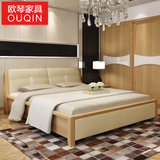 欧琴家具 全实木床1.8米北欧双人床 小户型简约白蜡木婚床实木床