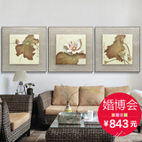中式浮雕画立体客厅装饰画无框沙发背景墙画简约三联书房壁画荷花