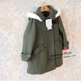 冬季韩国羊毛女童呢子大衣中长款中大童羊毛军绿外套100-160
