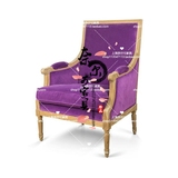 欧式实木雕花漆艺原木色天鹅绒布紫色单人简约沙发婚纱摄影沙发