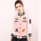 韩版学生外套潮女2016棒球服女版修身大码印花上衣开衫短夹克