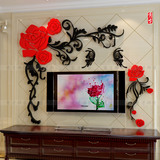 温馨玫瑰花3D亚克力水晶立体墙贴客厅电视沙发背景墙卧室床头贴画
