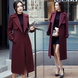 2016秋冬季新款女装韩版简约西装领羊毛呢子大衣外套女中长款