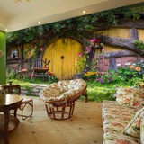 欧式复古3D木纹田园风后花园 大型壁画客厅餐厅无缝墙纸壁纸