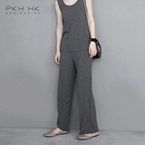 PKH.HK折上折夏季新品 时髦灰 实穿有范儿显瘦坑条针织阔腿裤套装
