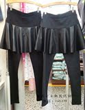 2015秋冬新款韩国代购NYLON PINK正品拼接皮革假两件打底裤裙