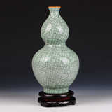 景德镇陶瓷器 仿古冰片裂纹釉做旧葫芦花瓶 现代中式客厅台面摆件