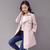 2016秋装新款韩版双排扣风衣女中长款纯色修身英伦收腰长袖外套潮