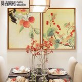 【贝占风格】 品红 餐厅客厅装饰画双联新中式挂画书房国画壁画