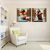 现代家居沙发背景装饰无框画客厅卧室墙壁画两联牡丹花瓶插花艺术