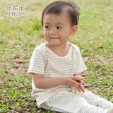 米布米儿童T恤纯棉婴儿上衣短袖男女宝宝内衣0-1春夏条纹童装2岁