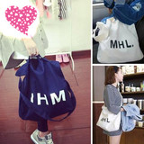 2016韩国复古手提包字母MHL帆布环保购物袋单肩斜挎女包男女背包