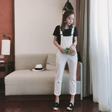 特！mini brand韩国进口正品！！显瘦白色9分牛仔背带裤！