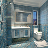 地中海蓝色格子瓷砖厨房仿古砖卫生间瓷砖哑光洗手间耐磨防滑地砖